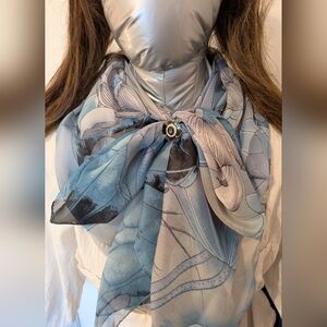 Blue Floral Multicolor Scarf With Blue Stone Scarf Clip